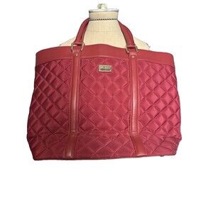 St John Knits Quilted Leather/Nylon X-LG Tote Bag Red